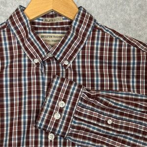 Duluth Trading Co. Wrinkle Fighter Plaid Button-Down Shirt-Red/Blue-Men Medium